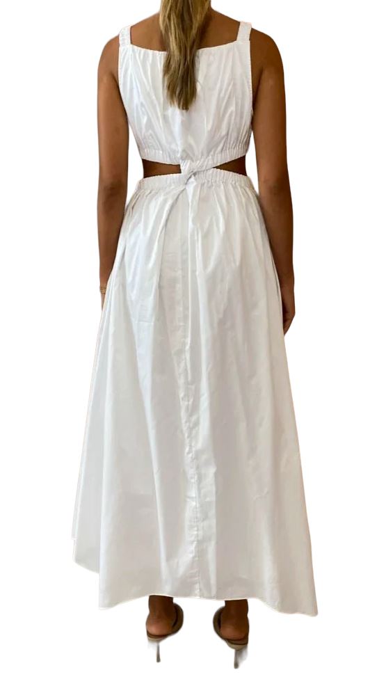 Camilla and Marc Coppola Midi Dress | Side Cutouts, 100% Cotton, White, Elastic