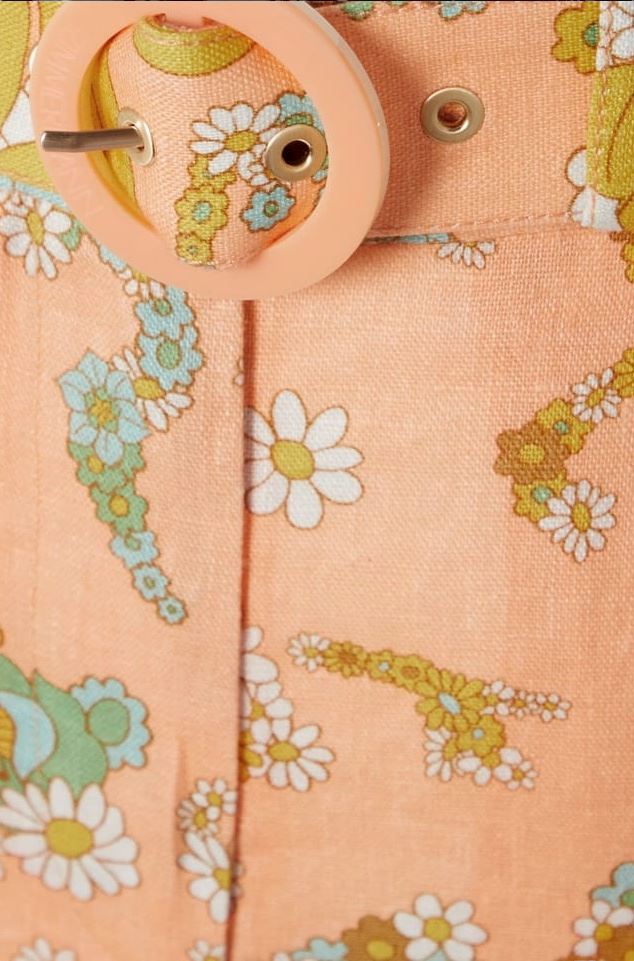 Zimmermann Lola Cropped Flare | Bells, Linen, Peach Floral, Belt, 60's Inspired