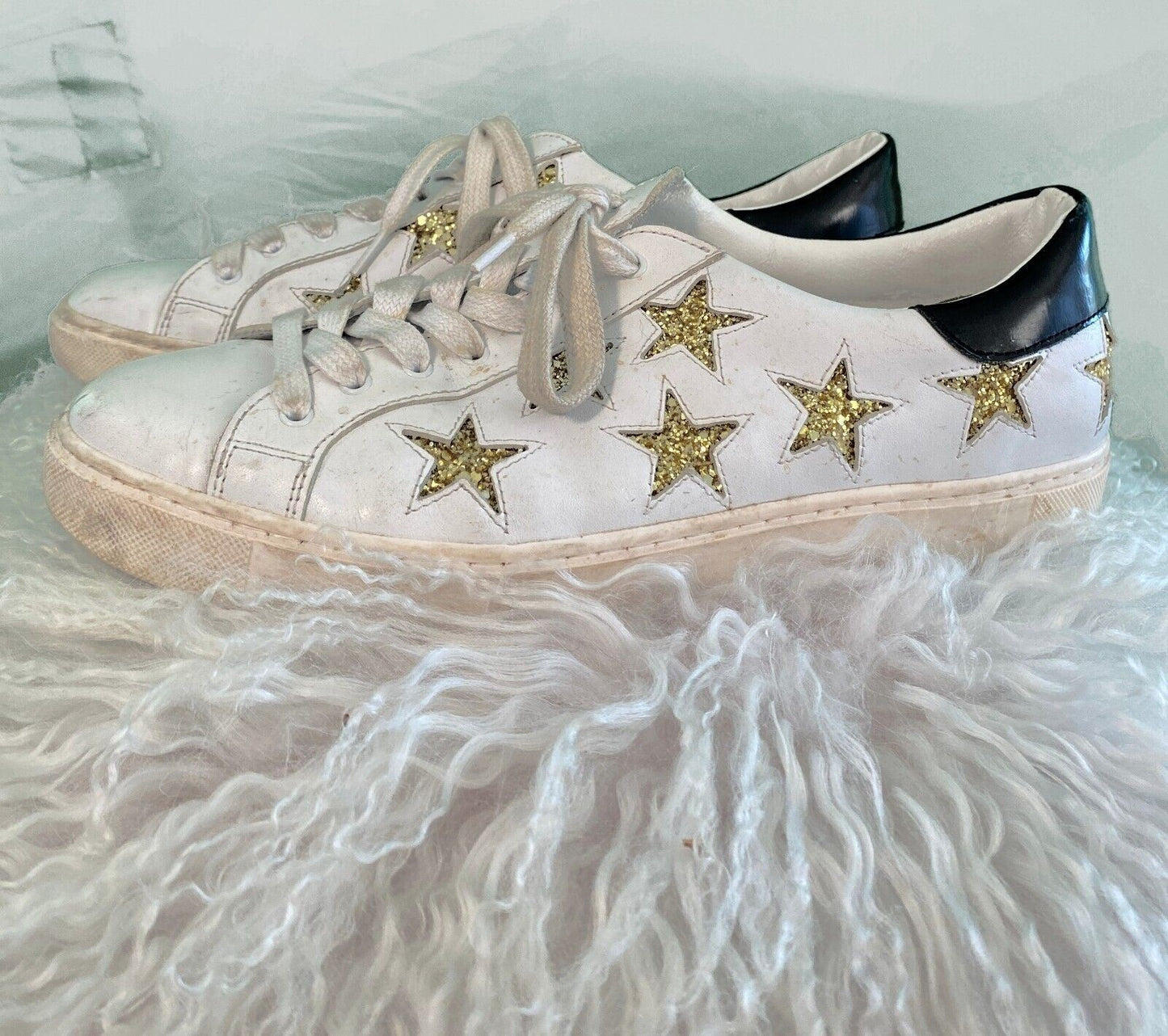 D.O.F Department of Finery Stella Sneaker | White Leather Gold Glitter size 40