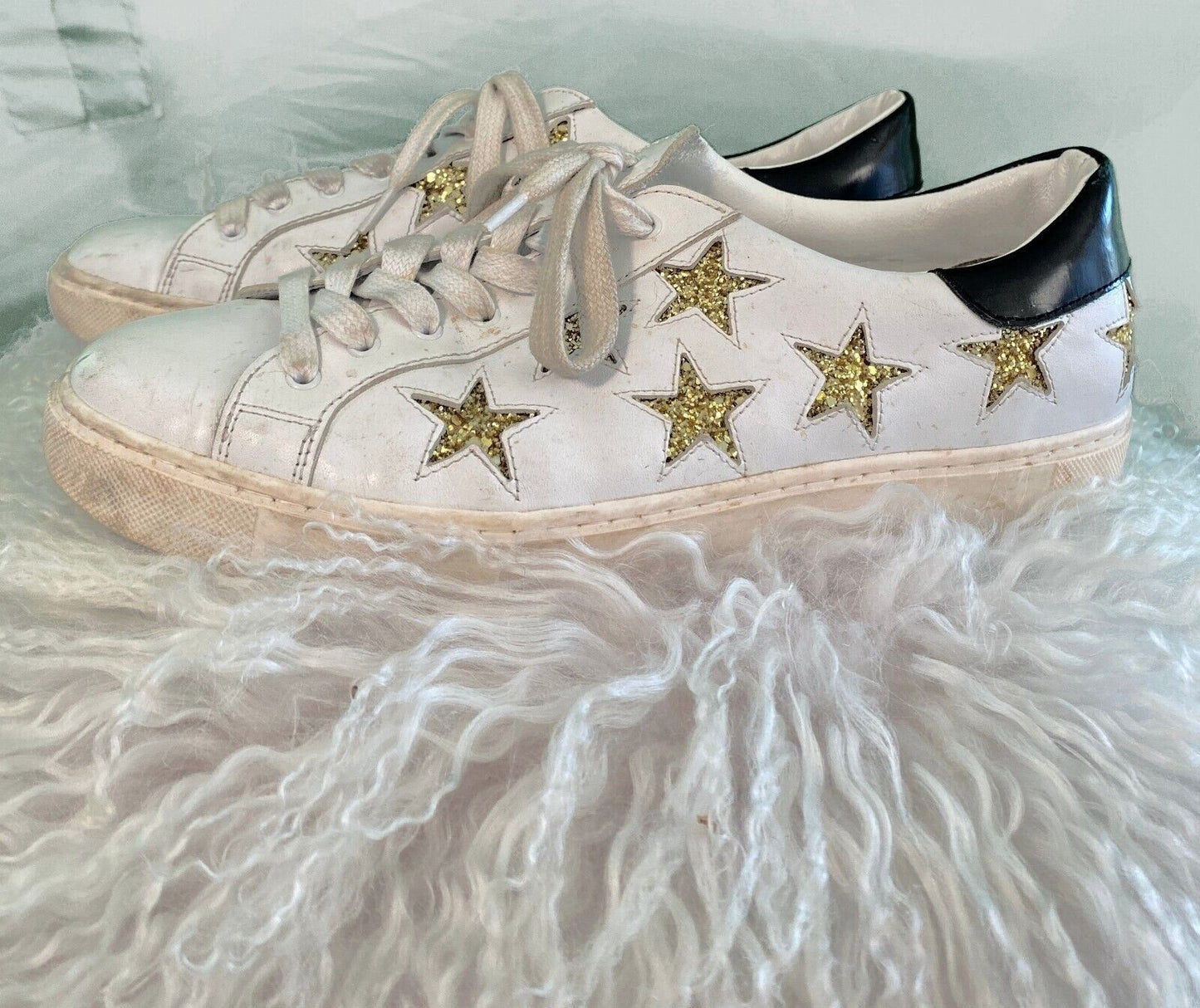 D.O.F Department of Finery Stella Sneaker | White Leather Gold Glitter size 40