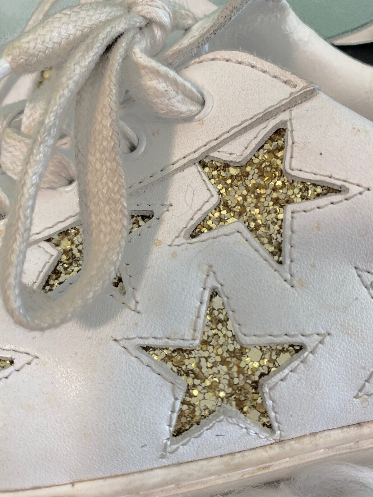 D.O.F Department of Finery Stella Sneaker | White Leather Gold Glitter size 40