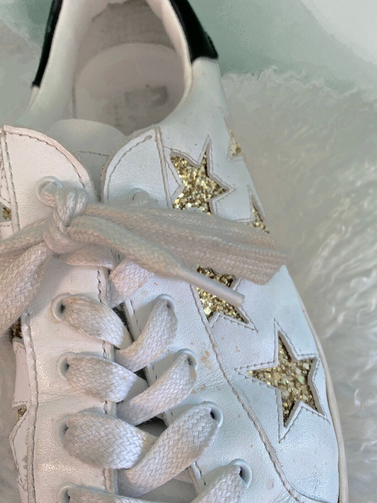 D.O.F Department of Finery Stella Sneaker | White Leather Gold Glitter size 40