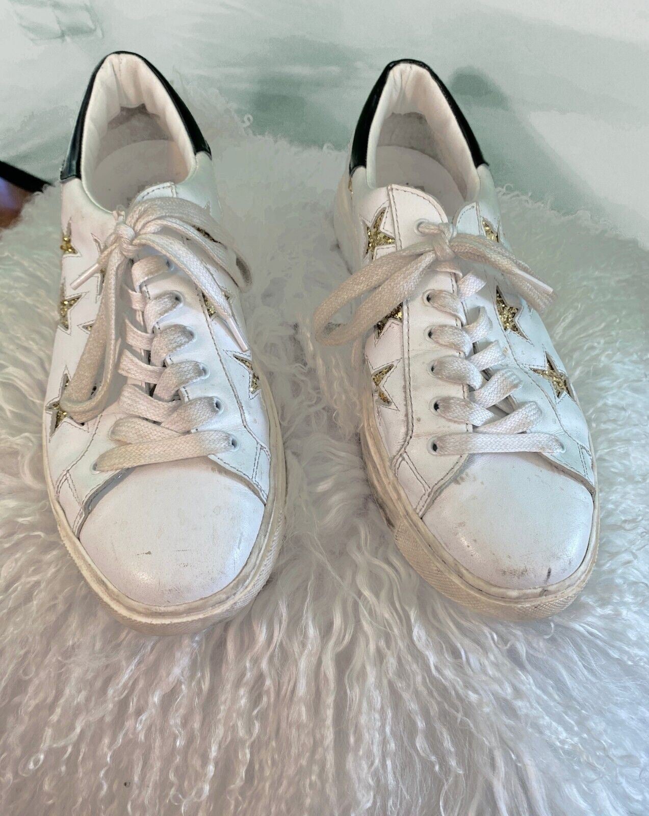 D.O.F Department of Finery Stella Sneaker | White Leather Gold Glitter size 40