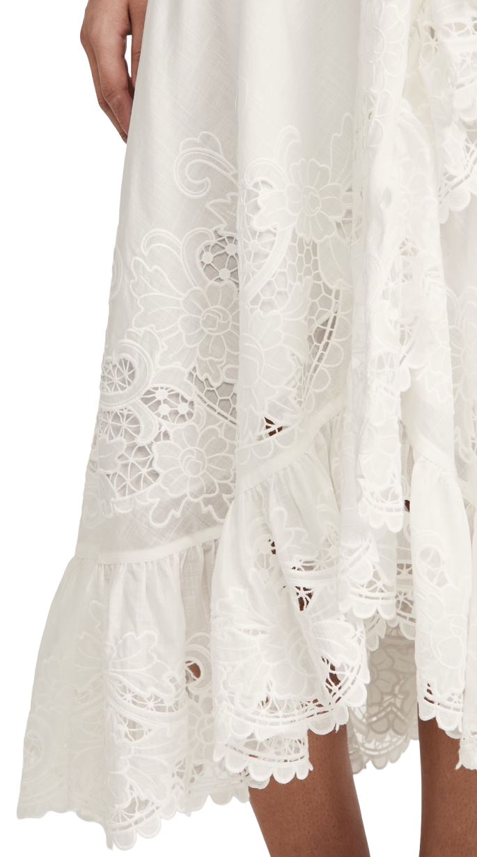 Zimmermann Lulu Scallop Wrap Skirt | White / Ivory, Embroidery, Midi, Cotton