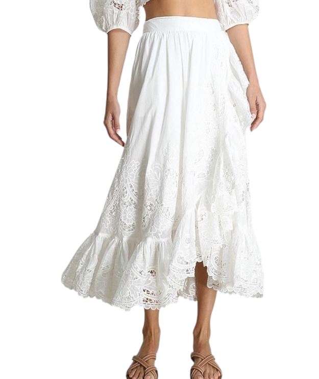 Zimmermann Lulu Scallop Wrap Skirt | White / Ivory, Embroidery, Midi, Cotton