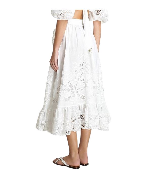 Zimmermann Lulu Scallop Wrap Skirt | White / Ivory, Embroidery, Midi, Cotton