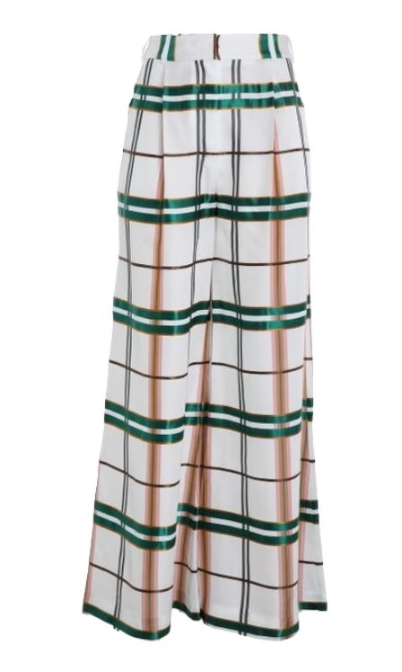 Zimmermann Dancer Wide Leg Pant | Natural Check, White/Black/Green, High Waist