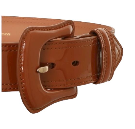 Zimmermann Double Buckle Belt | Patent Shiny Leather, Topstitching, Tan/Brown