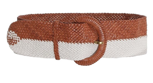 Zimmermann Two Tone Woven Belt | High Waist, Tan / Ivory, Leather, Wide, Buckle