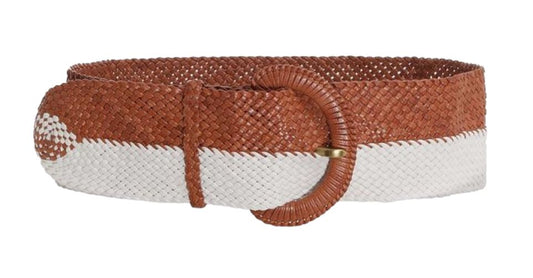 Zimmermann Two Tone Woven Belt | High Waist, Tan / Ivory, Leather, Wide, Buckle