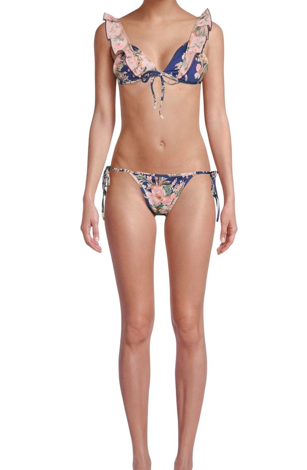 Zimmermann Moonshine Waterfall Frill Bikini | Blue, Floral, Spliced, Tie Bottoms