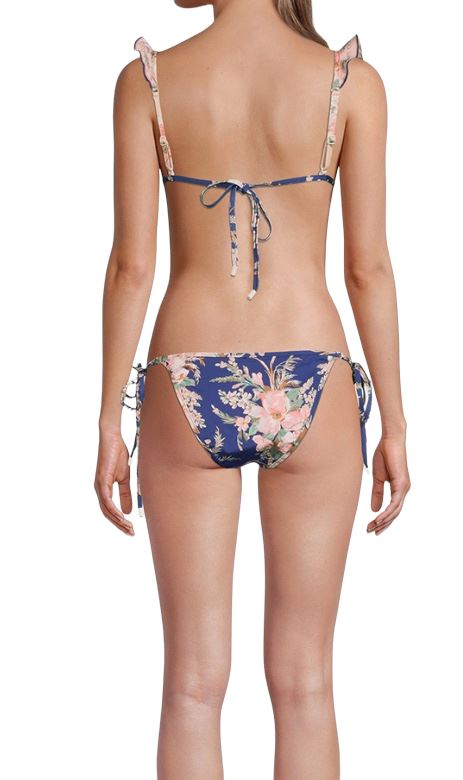 Zimmermann Moonshine Waterfall Frill Bikini | Blue, Floral, Spliced, Tie Bottoms