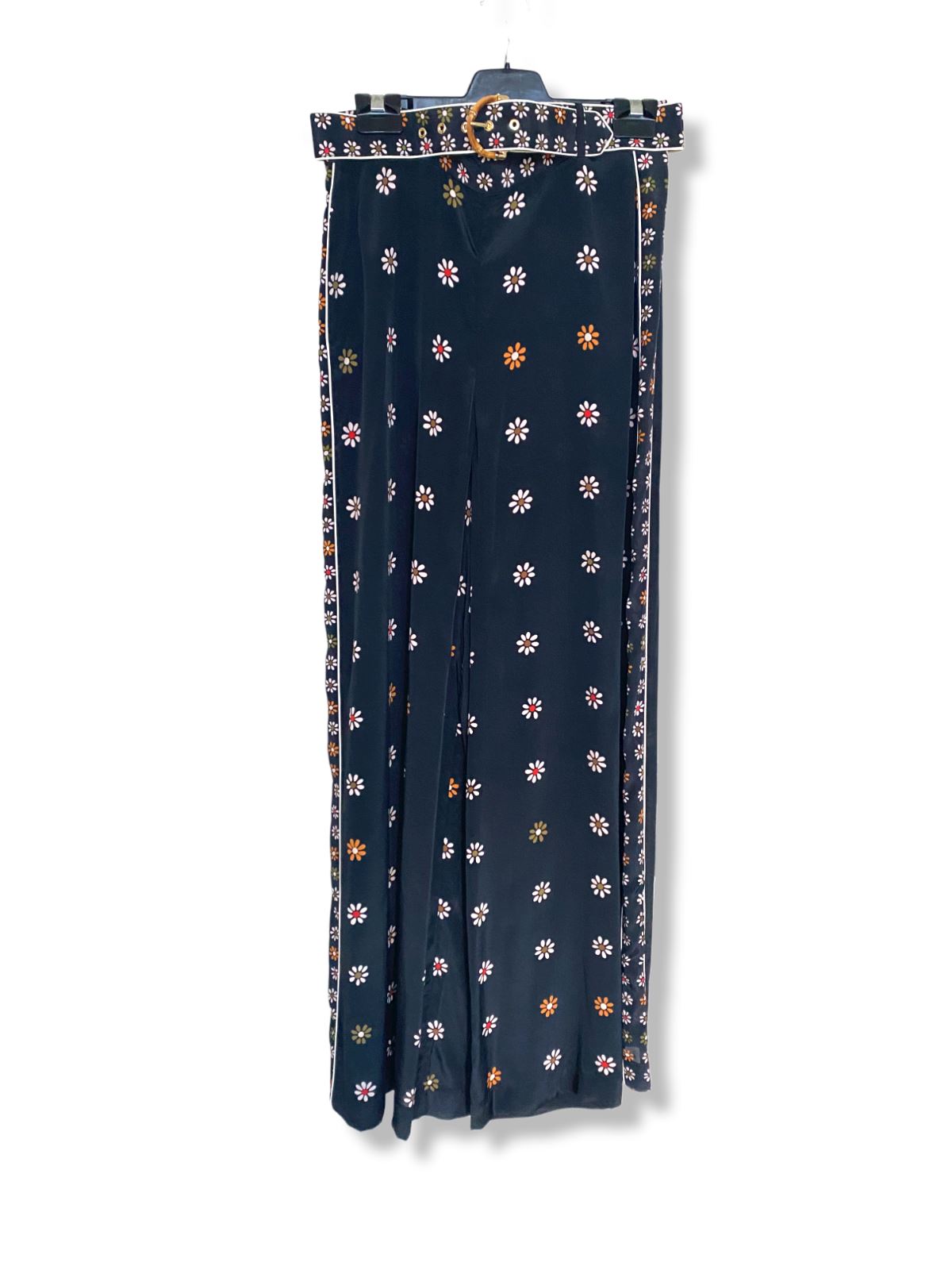 Zimmermann Wide Leg Pants | Black Daisy Print, High Waist, Wide Leg, Ratan Belt