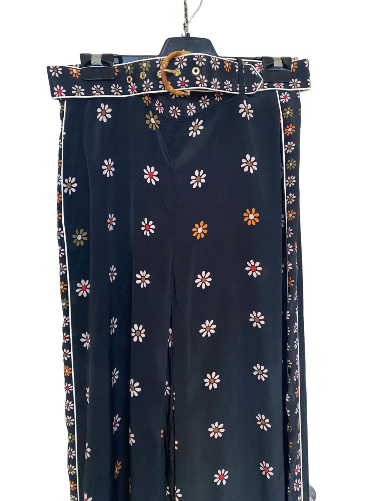 Zimmermann Wide Leg Pants | Black Daisy Print, High Waist, Wide Leg, Ratan Belt