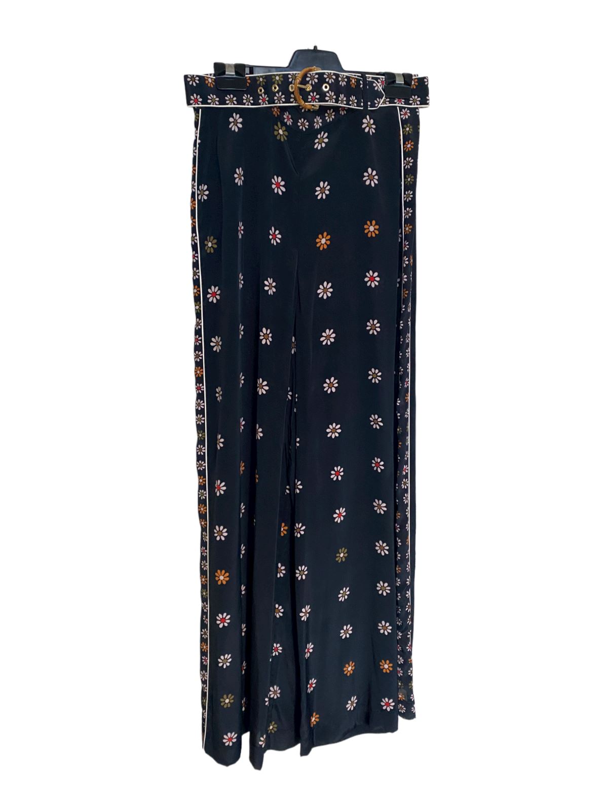 Zimmermann Wide Leg Pants | Black Daisy Print, High Waist, Wide Leg, Ratan Belt