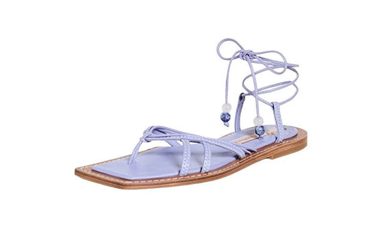 Zimmermann Skinny Strap Tie Flat Sandal | Thong, Lilac, Leather, Ankle Strap