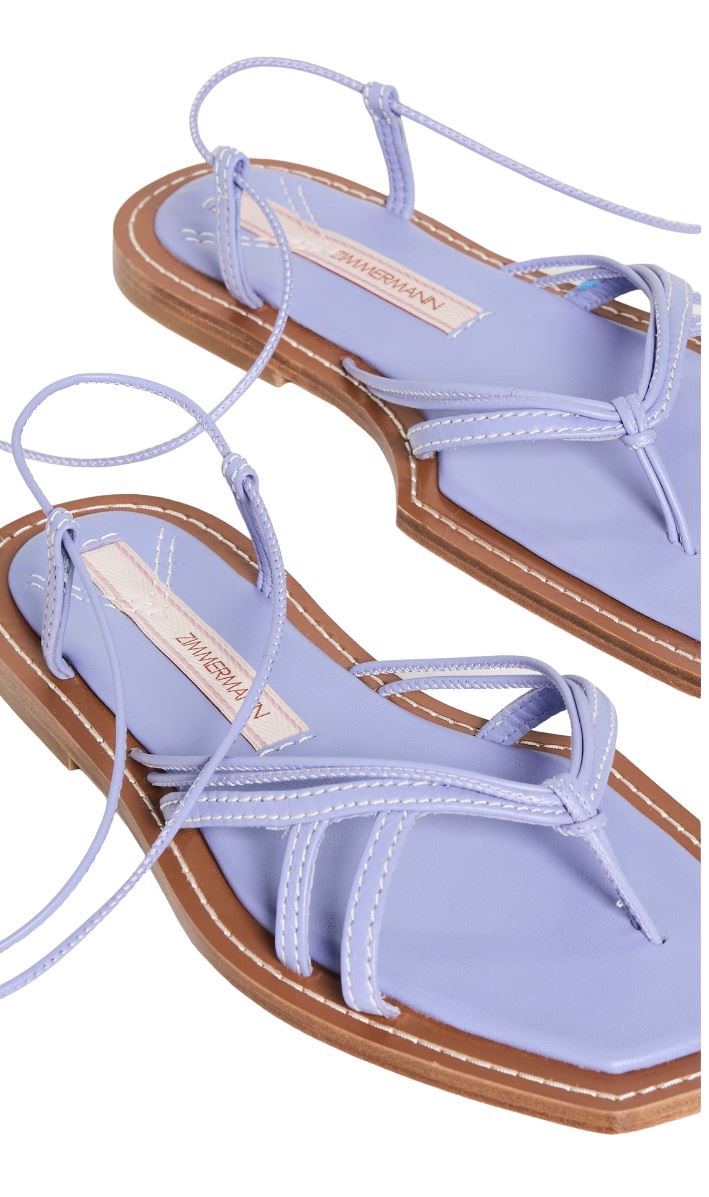 Zimmermann Skinny Strap Tie Flat Sandal | Thong, Lilac, Leather, Ankle Strap