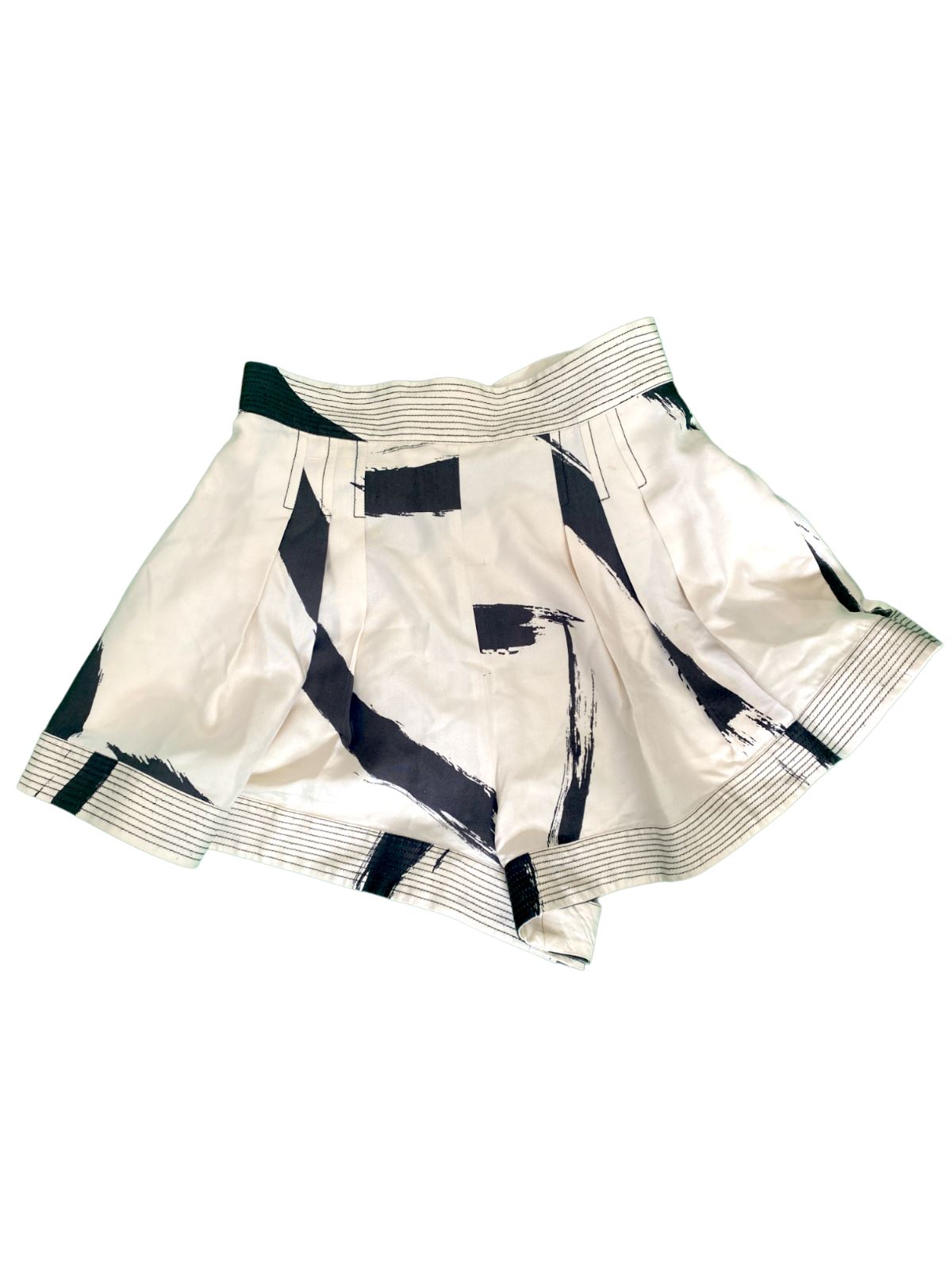 Zimmermann Silk Shorts | High Waist, Off-White/Cream & Black, Top Stitch, Size 1