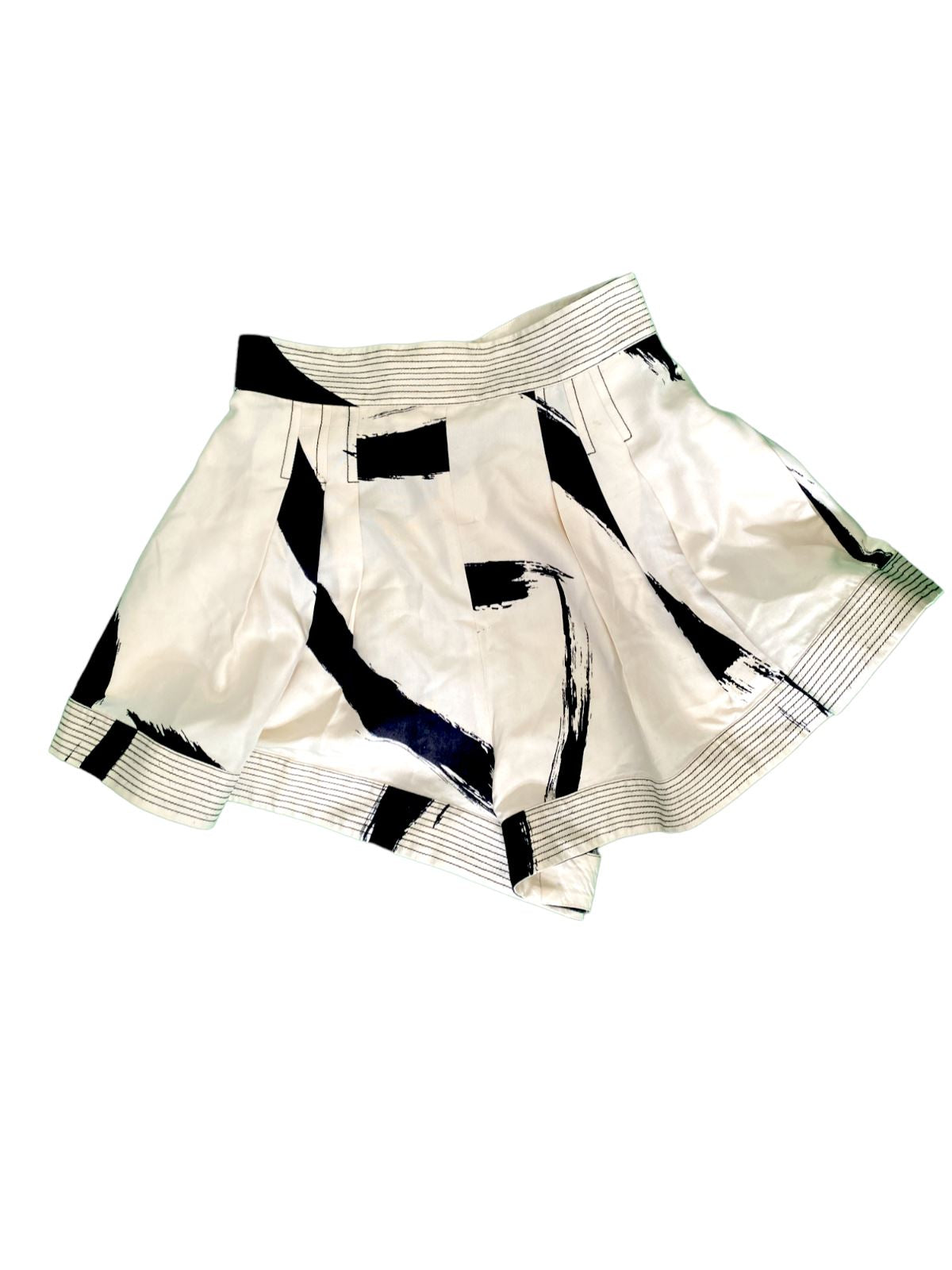 Zimmermann Silk Shorts | High Waist, Off-White/Cream & Black, Top Stitch, Size 1