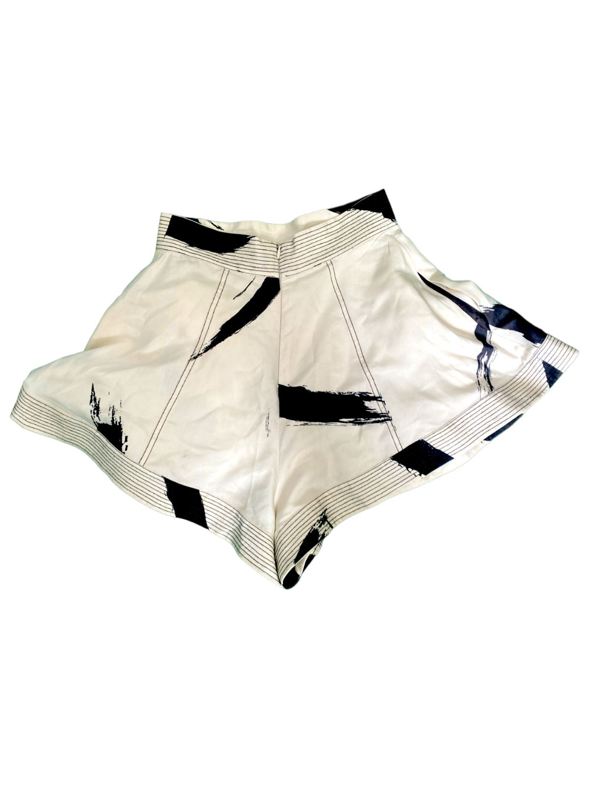 Zimmermann Silk Shorts | High Waist, Off-White/Cream & Black, Top Stitch, Size 1