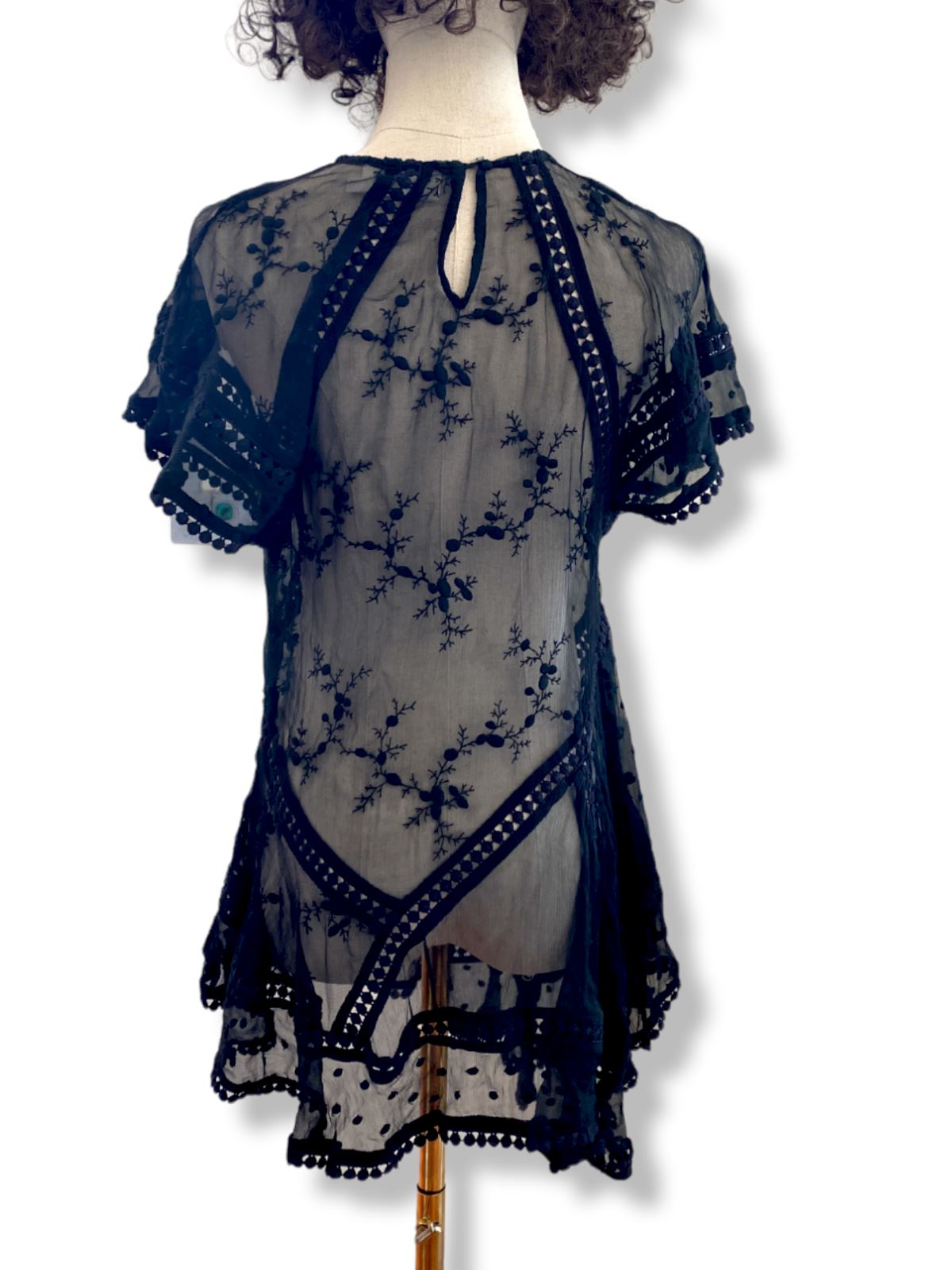 Zimmermann Black Sheer Silk Top / Blouse | Lace, Embroidery, Asymmetric, Black