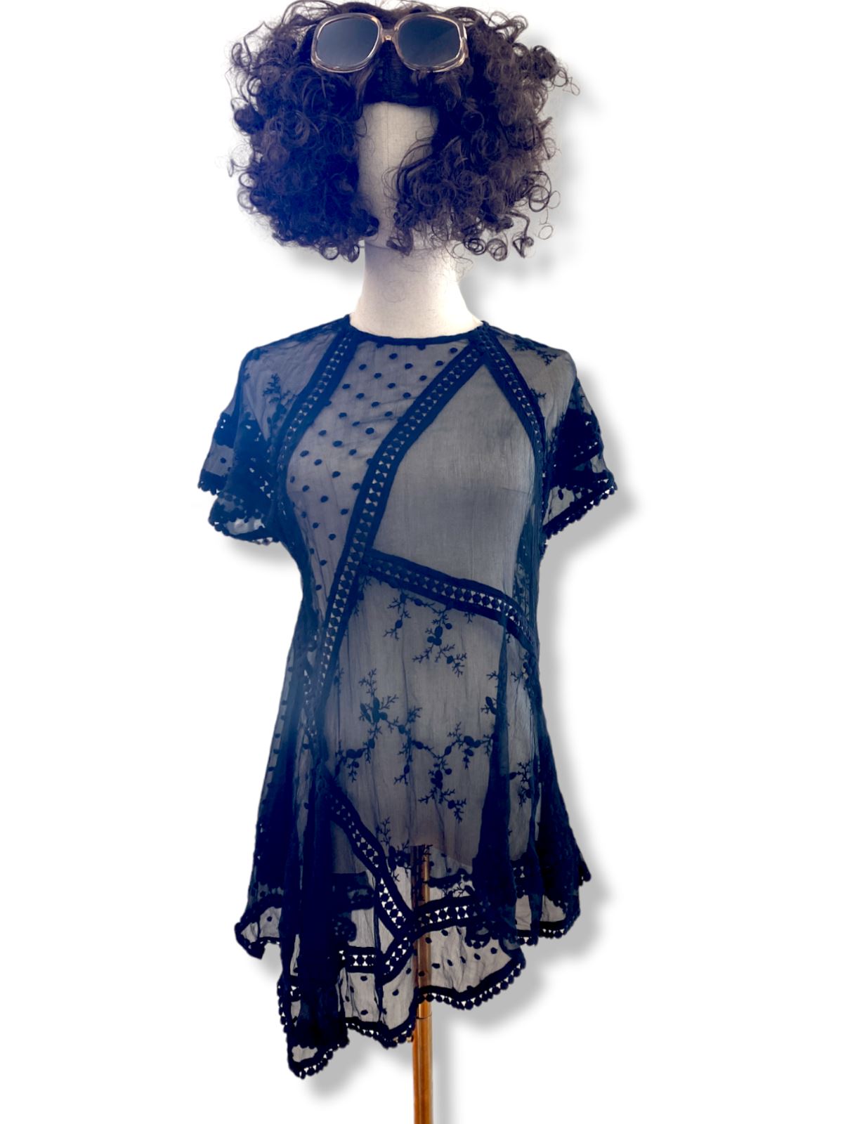 Zimmermann Black Sheer Silk Top / Blouse | Lace, Embroidery, Asymmetric, Black