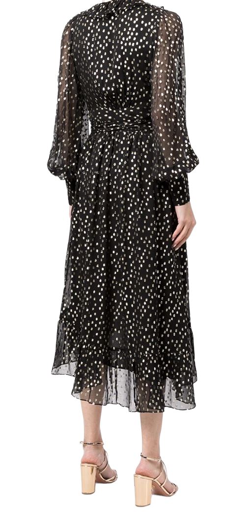 Zimmermann Lurex Wrap Midi Dress | Chiffon, Sheer, Lined, Dolman, Black / Gold