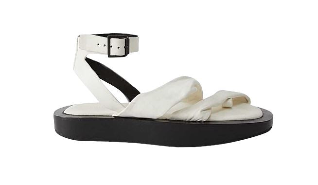 Camilla and Marc Twister Flat Sandal, White Platform, Soft Leather, Ankle Straps