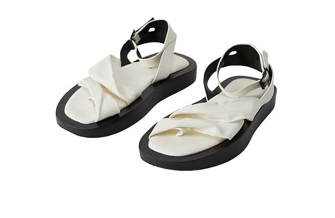 Camilla and Marc Twister Flat Sandal, White Platform, Soft Leather, Ankle Straps