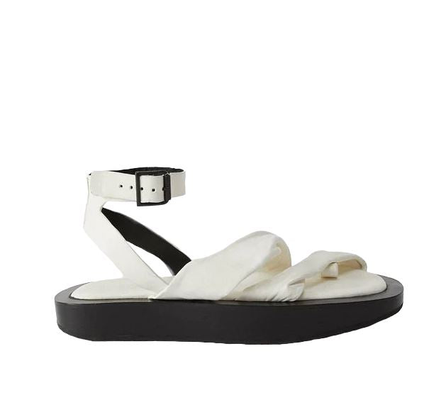Camilla and Marc Twister Flat Sandal, White Platform, Soft Leather, Ankle Straps