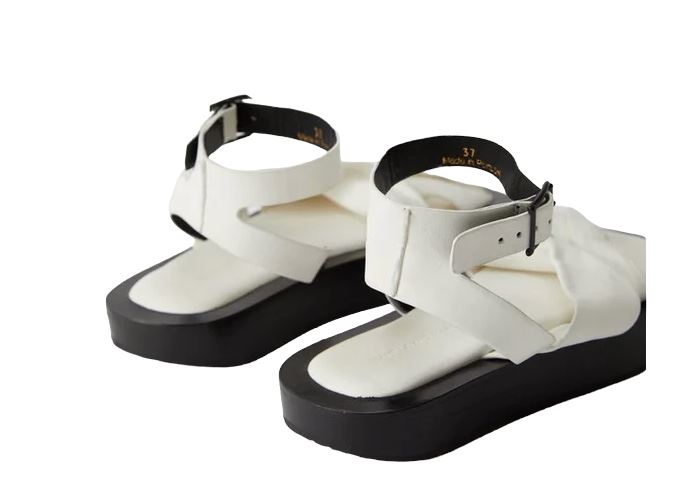 Camilla and Marc Twister Flat Sandal, White Platform, Soft Leather, Ankle Straps