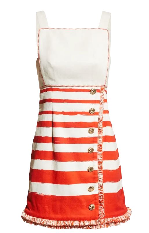 Zimmermann Postcard Boat Neck Mini Dress | Cotton, Red, White Stripe, Textured
