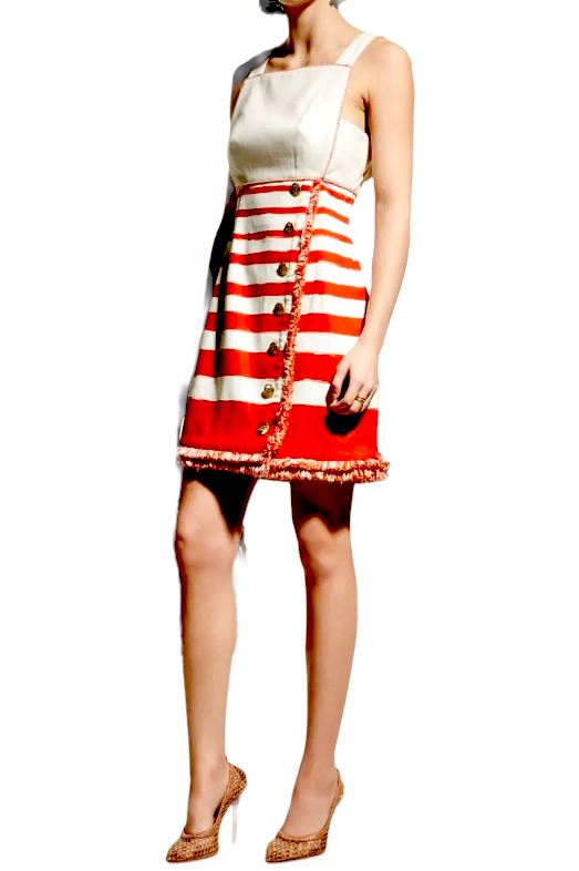 Zimmermann Postcard Boat Neck Mini Dress | Cotton, Red, White Stripe, Textured