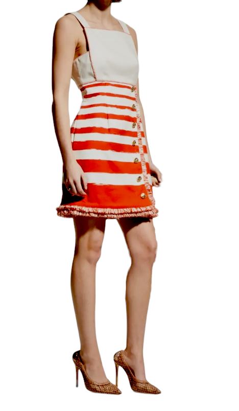 Zimmermann Postcard Boat Neck Mini Dress | Cotton, Red, White Stripe, Textured