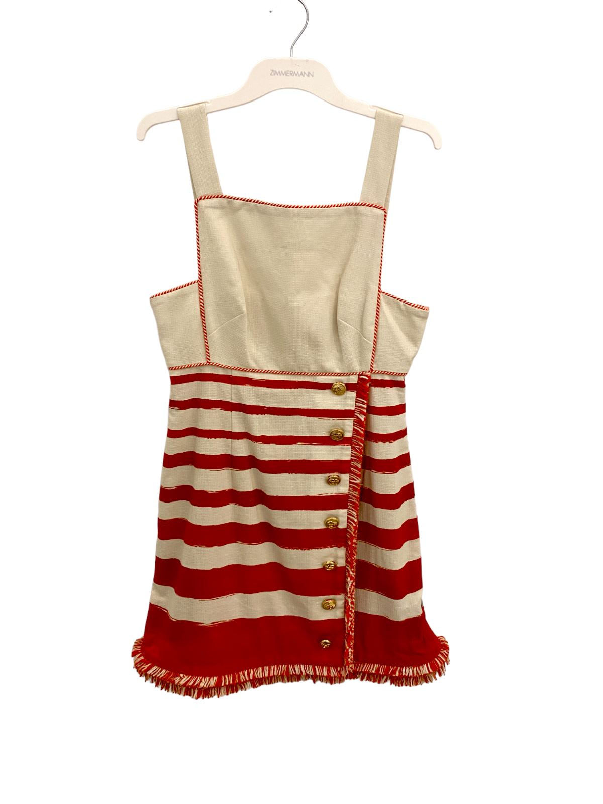 Zimmermann Postcard Boat Neck Mini Dress | Cotton, Red, White Stripe, Textured