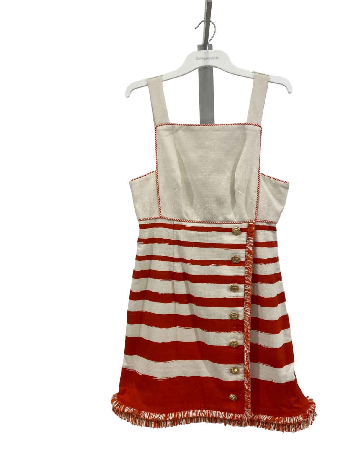 Zimmermann Postcard Boat Neck Mini Dress | Cotton, Red, White Stripe, Textured