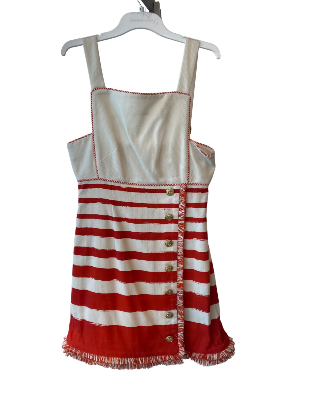 Zimmermann Postcard Boat Neck Mini Dress | Cotton, Red, White Stripe, Textured