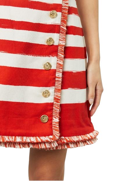 Zimmermann Postcard Boat Neck Mini Dress | Cotton, Red, White Stripe, Textured