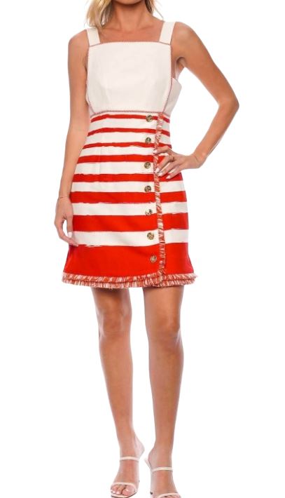 Zimmermann Postcard Boat Neck Mini Dress | Cotton, Red, White Stripe, Textured