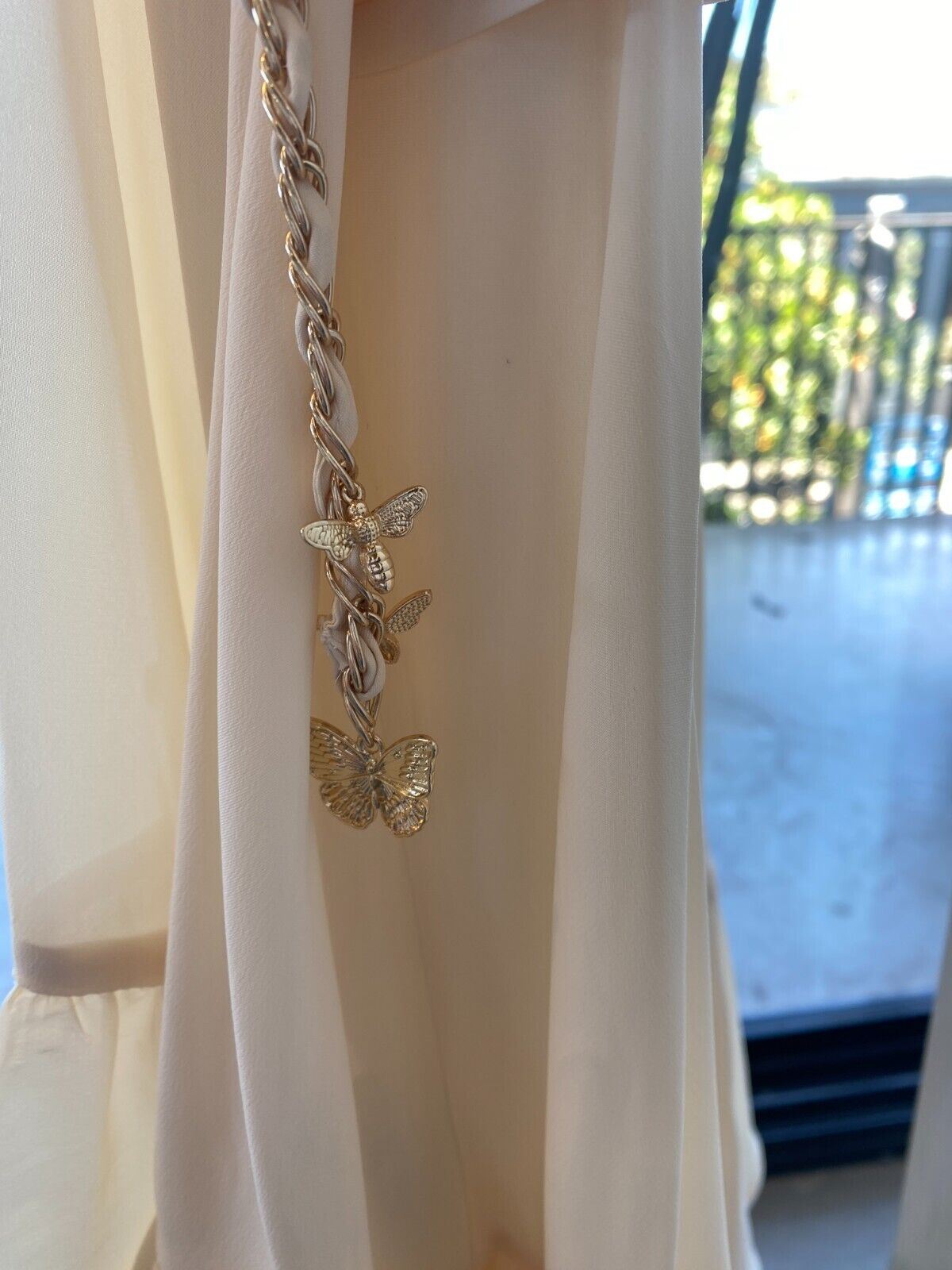 Zimmermann Frilled Tank Midi Dress | Cream / Pearl, Chain Belt, Flutter Sleeves