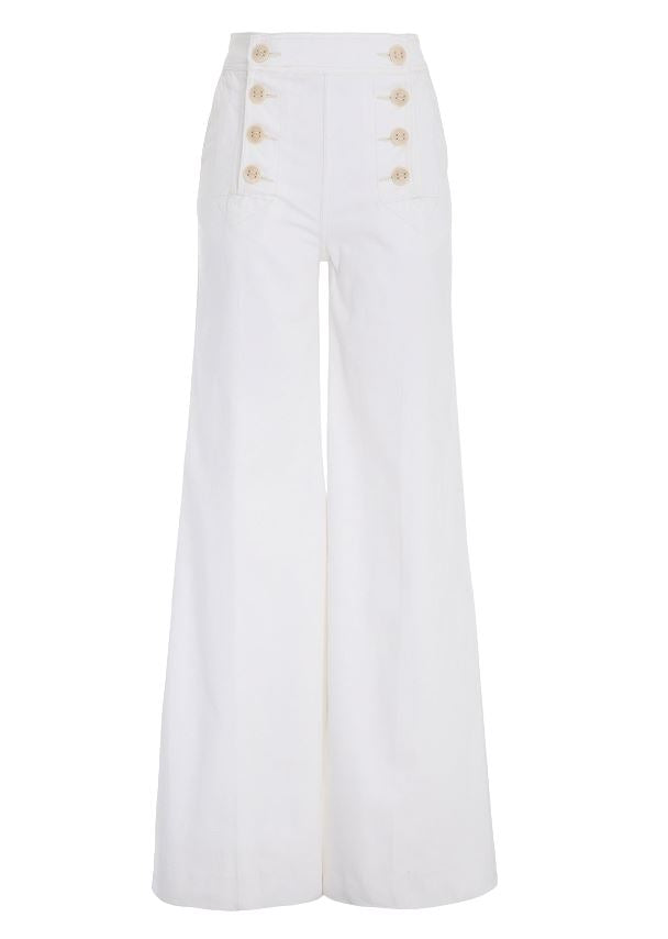 Zimmermann Postcard Wide Leg Jean | 100% Cotton, Button Detail, High Rise Waist