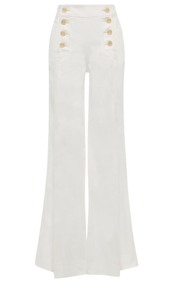 Zimmermann Postcard Wide Leg Jean | 100% Cotton, Button Detail, High Rise Waist