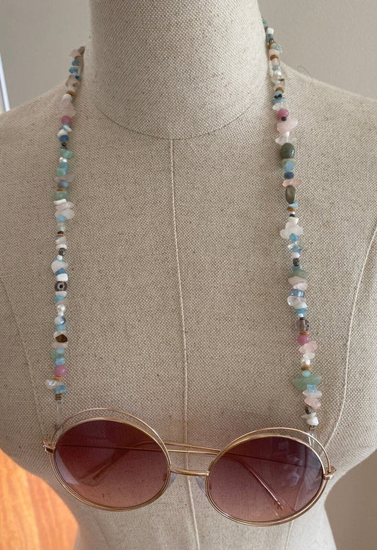 NAKED PEAR Semi Precious Stone Sunglasses / Glasses Chain, Holder, Blue Quartz