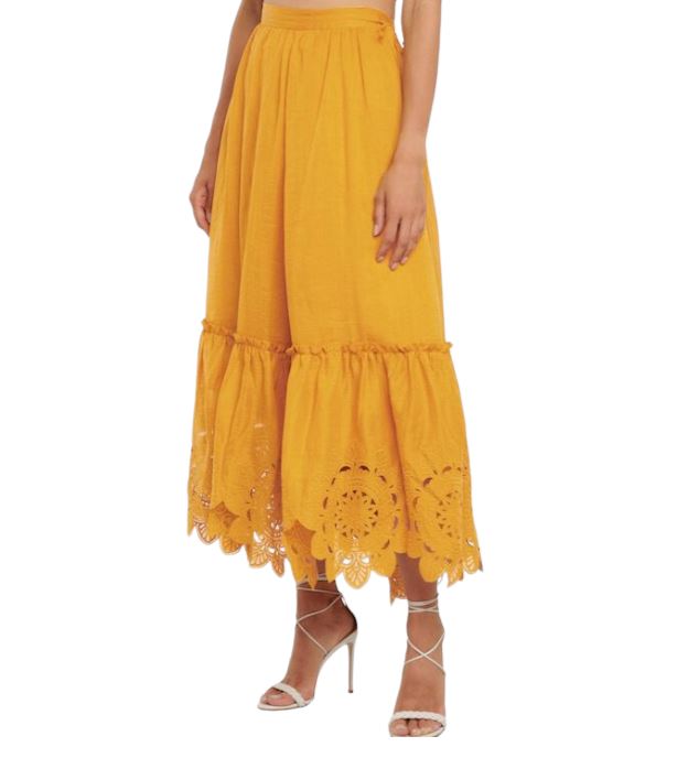 Zimmermann Teddy Scallop Ruffle Skirt Midi Maxi yellow Rami