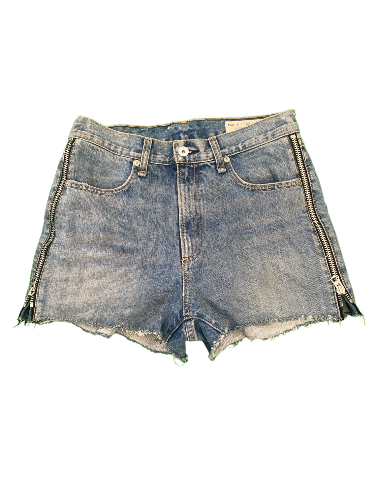 rag & bone Denim Maya High Rise Shorts| Medland Blue, Zipper,  Sz 28, Light Wash