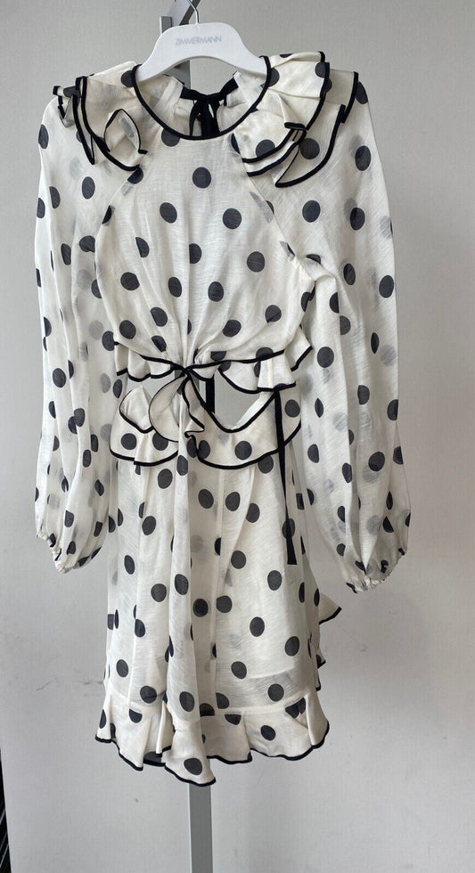 Zimmermann The Lovestruck Frill Mini Dress | Black & White, Cutout, Puff Sleeves