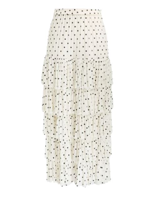 Zimmermann Concert Tiered Skirt | White/Black Dots, Elastic Waist, Embroydered