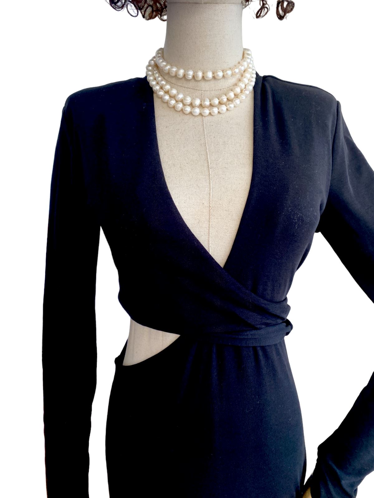 CAMILLA AND MARC Levante Midi Dress | Maxi, Black, Side Cut Outs, Low V Neckline