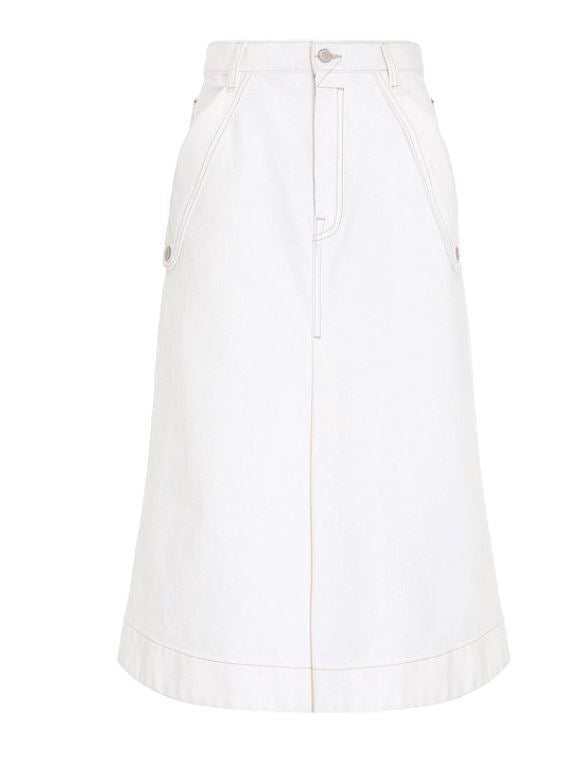 Zimmermann Pocket Skirt | Vintage White, Japanese Denim, Midi, Logo, Stitching