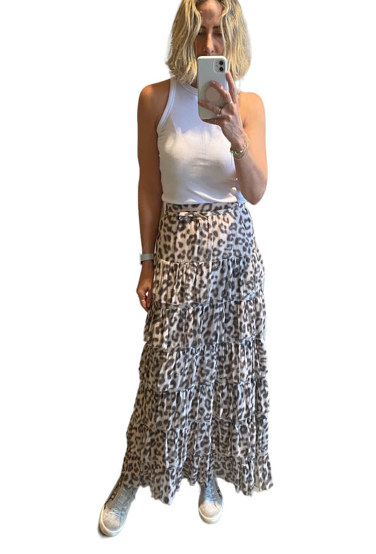 Zimmermann Dancer Tiered Skirt | Leopard Print, Cotton/Silk Blend, Belt w Logo